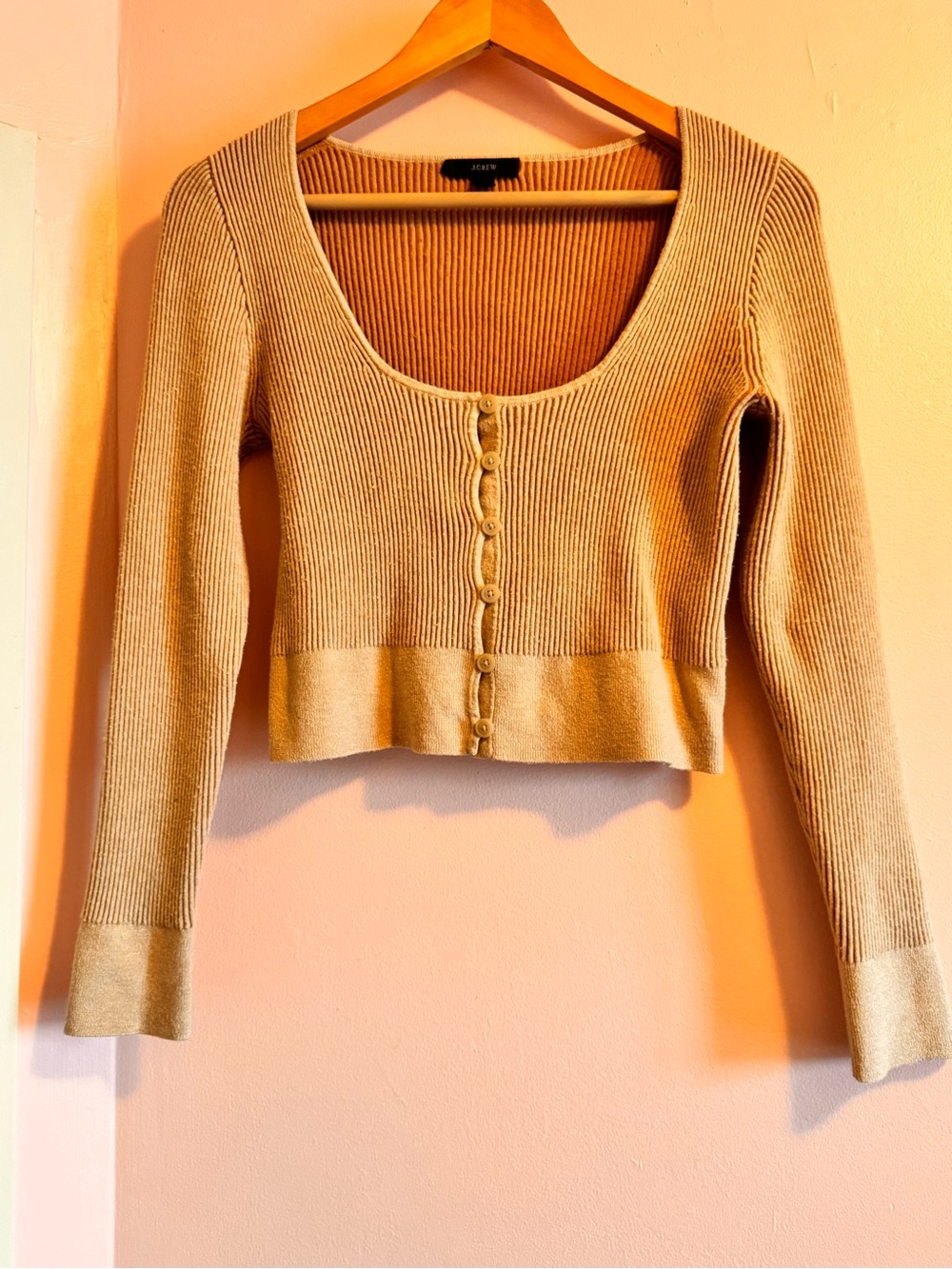 J. Crew Beige Scoop Neck Ribbed Cropped Sweater